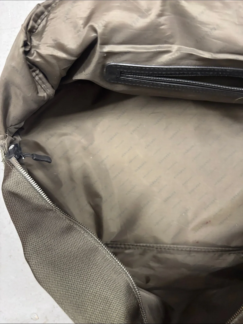 Versace Parfums Olive Green and Black Travel Duffle Bag - Broken Zipper
